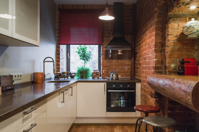 corner set in the interior of a small kitchen