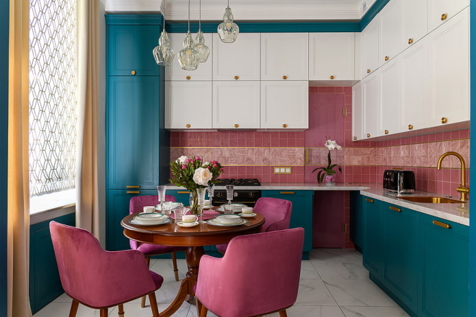dining group in the kitchen interior in the shape of a corner