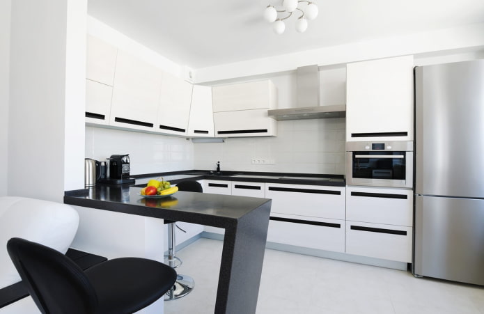 corner kitchen with a bar counter