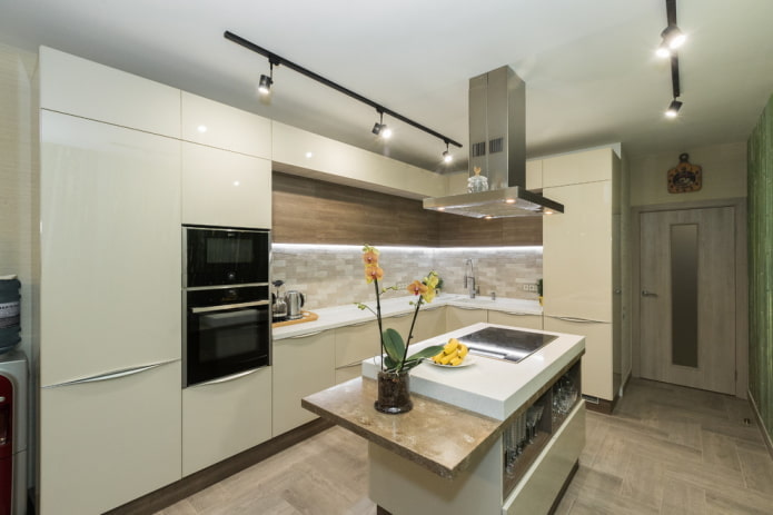 interior of the L-shaped kitchen