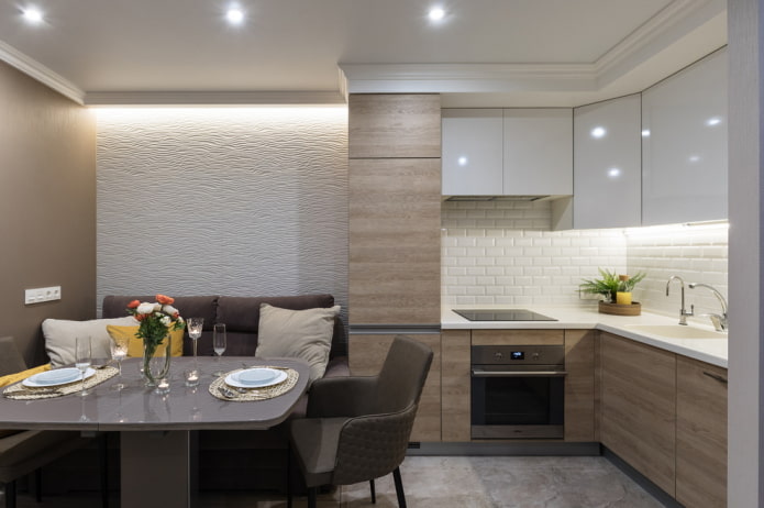 dining area in the interior of the kitchen in the shape of a corner