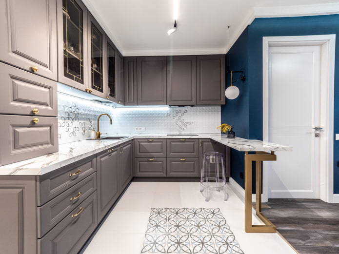 color scheme of a corner-shaped kitchen