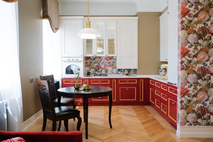 corner-shaped kitchen color scheme