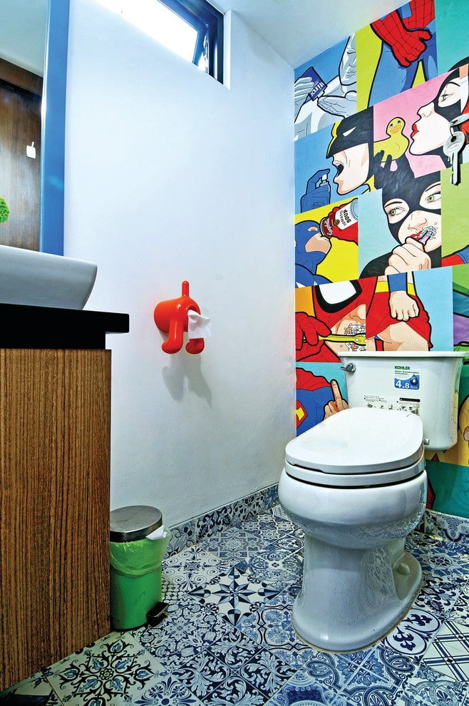 Comics above the toilet cistern