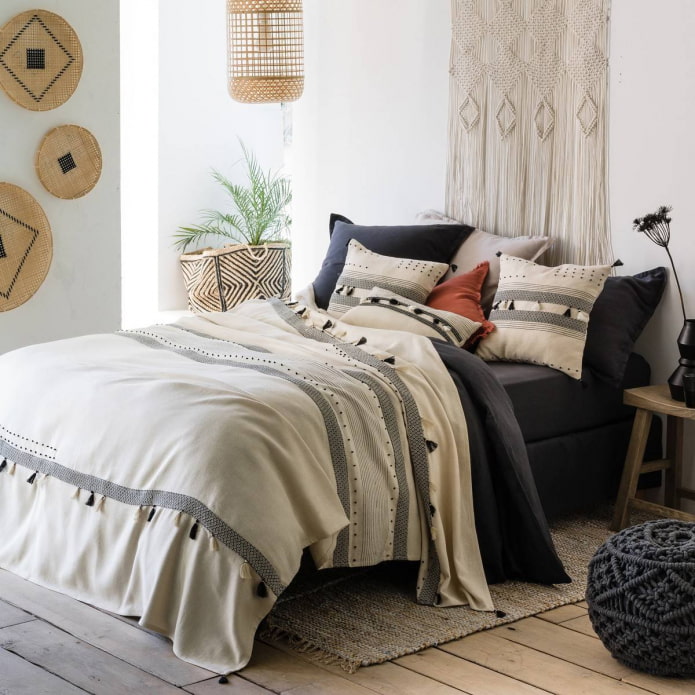 bedspread and pillows in the Scandinavian style
