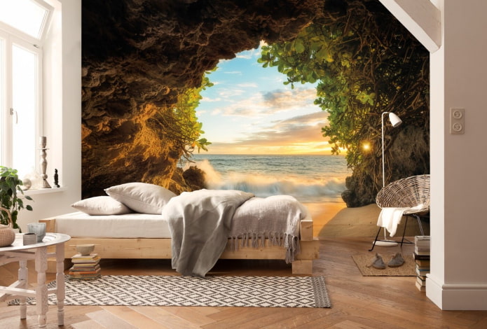photo wallpaper with a seascape in the bedroom