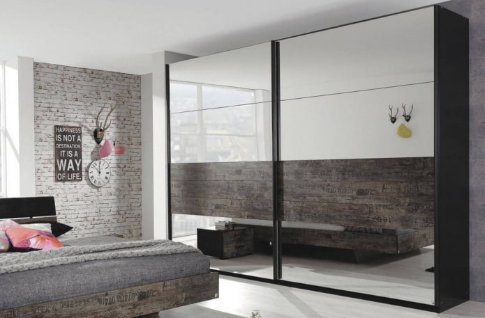 mirror wardrobe in a Scandinavian bedroom