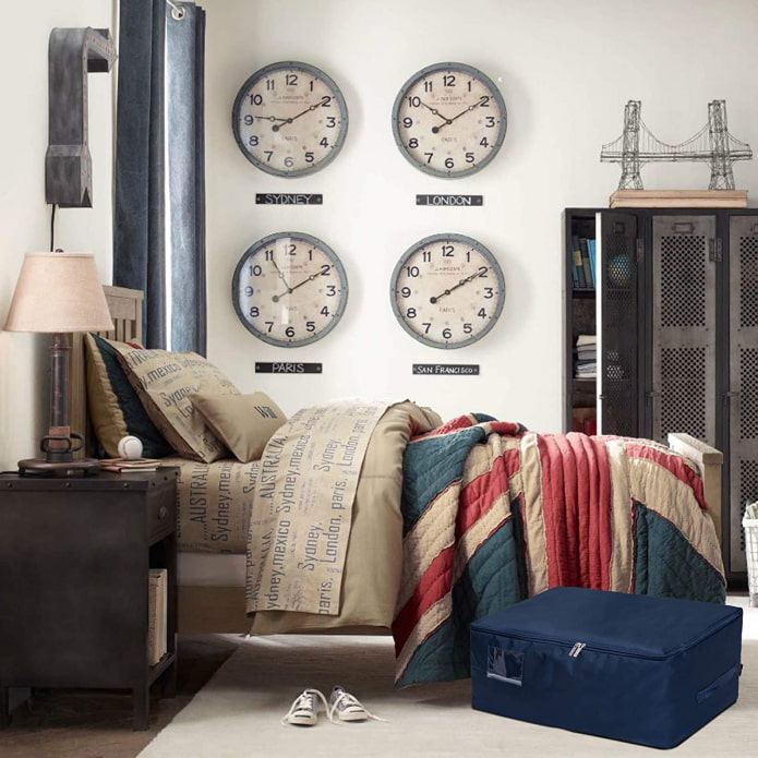clock with the time of different cities in the bedroom