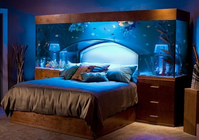 huge aquarium connecting bedside tables