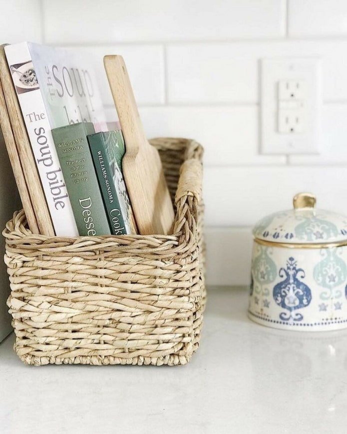 Books in a wicker basket