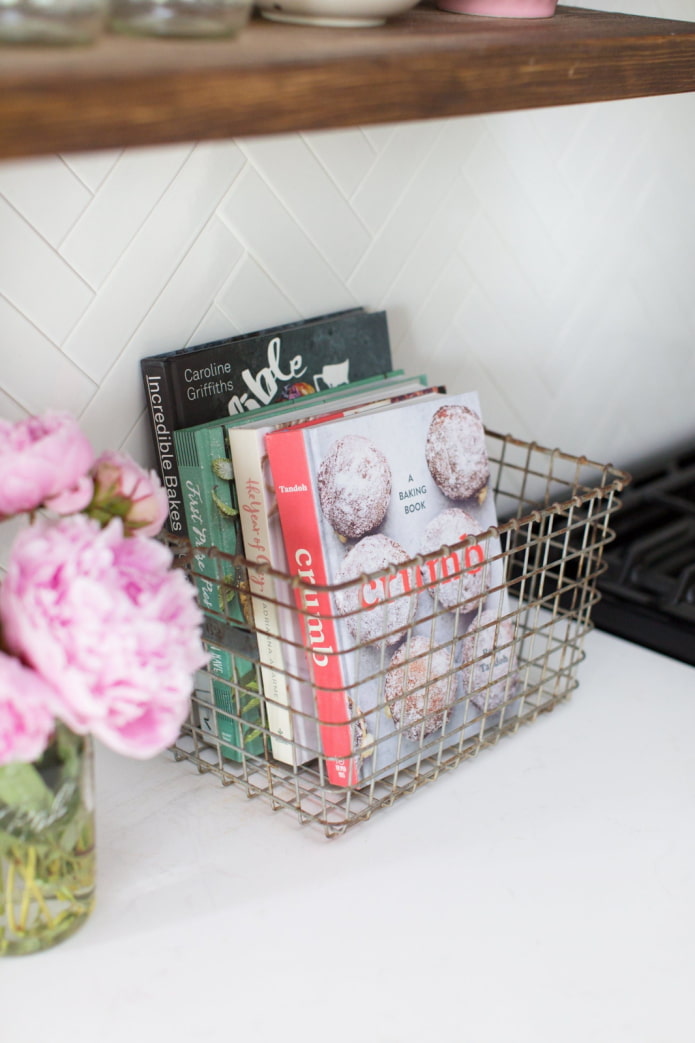 Books in a metal basket