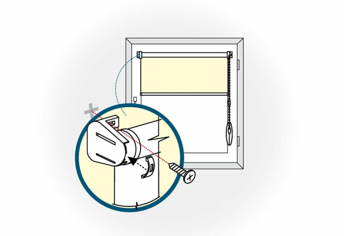 scheme of fastening a roller blind to a window with screws