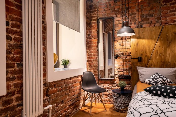 Pendant lamp in a loft bedroom