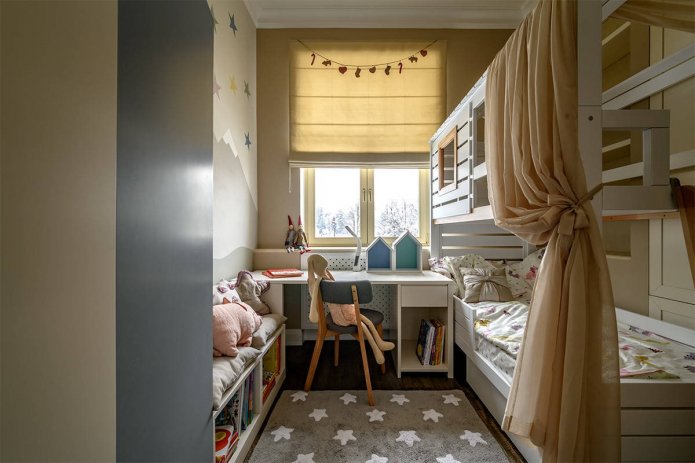 bunk bed in a narrow room