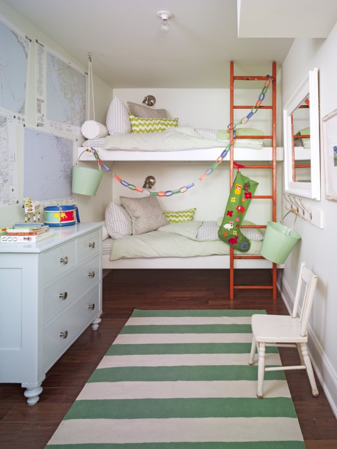 a bed across the room in a child's room
