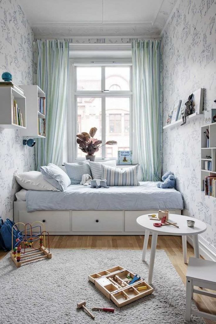 light children's room in cold tones