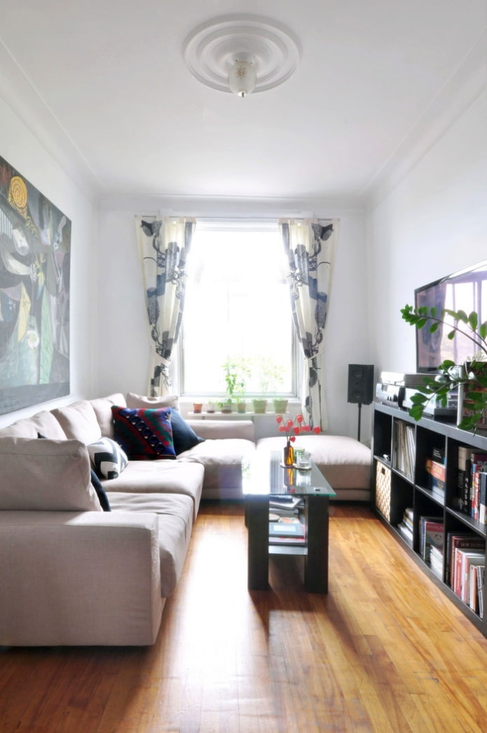 bright narrow living room