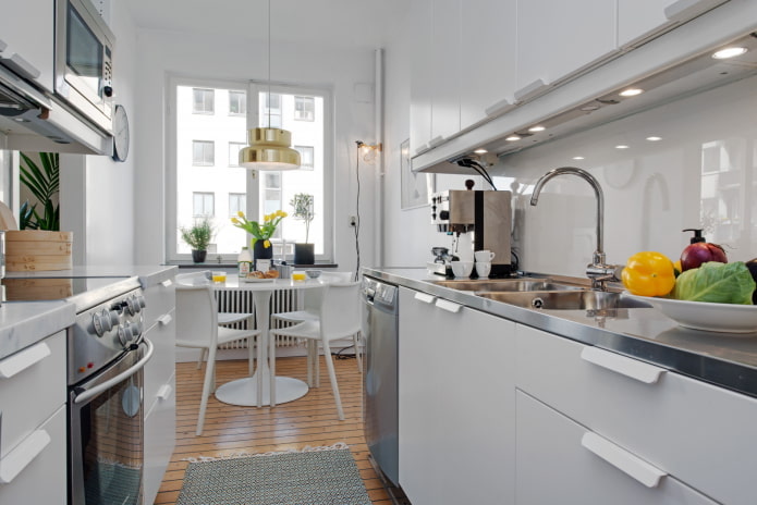 table in a narrow kitchen
