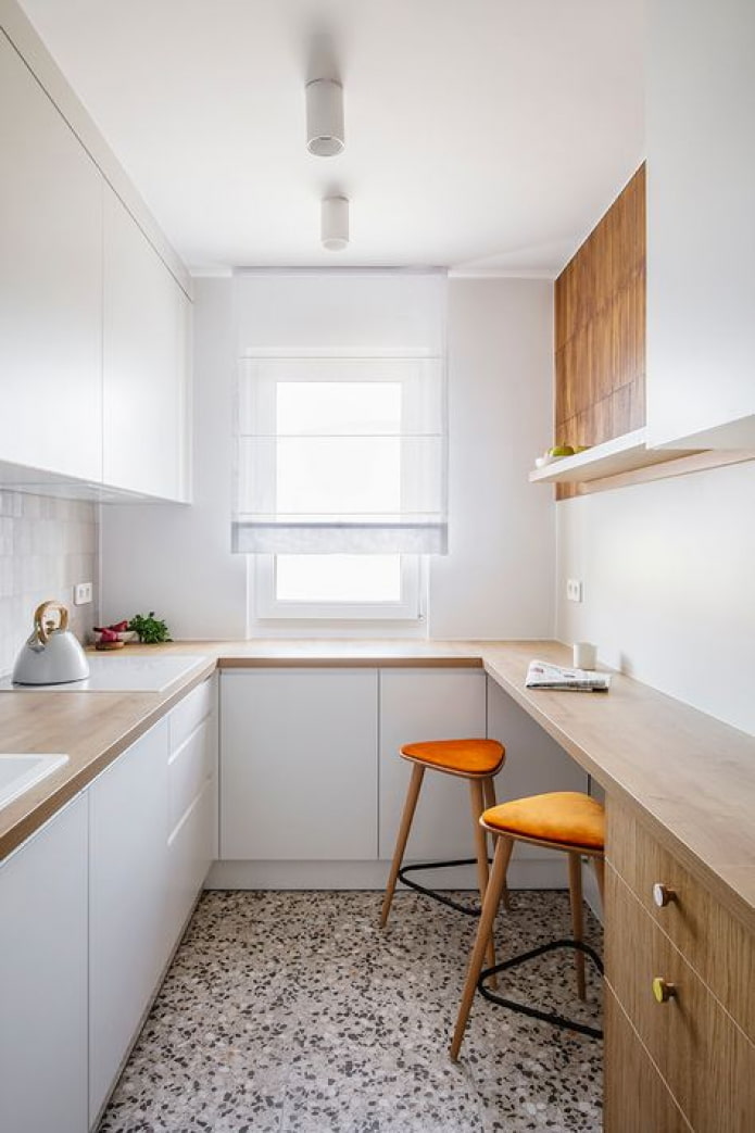 curtains in a narrow kitchen