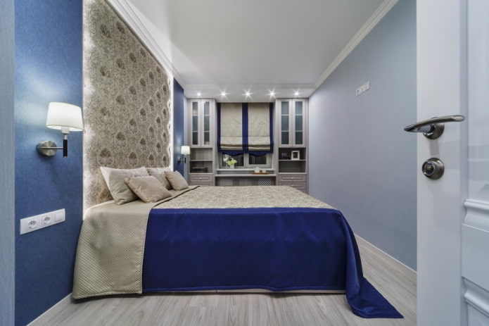wallpaper in the interior of a narrow bedroom