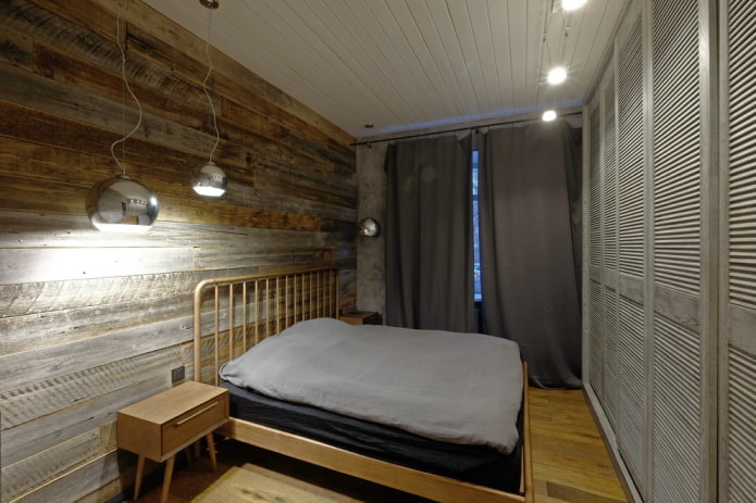 lighting design in the interior of a narrow bedroom