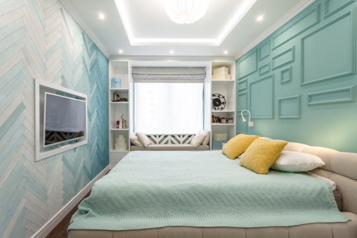 lighting design in the interior of a narrow bedroom
