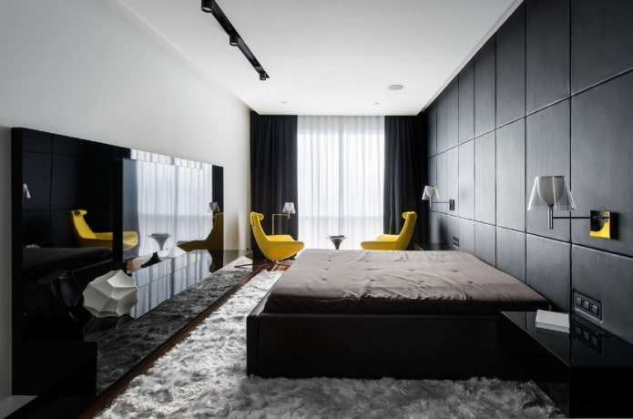 narrow bedroom room in a modern style
