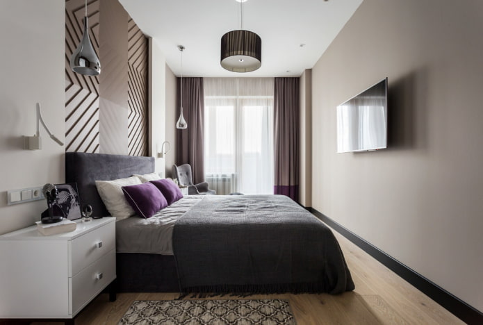 lighting design in the interior of a narrow bedroom