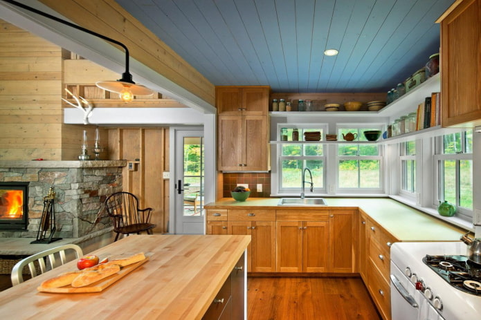 Blue clapboard on the ceiling