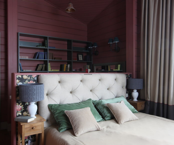 burgundy paneling in the bedroom
