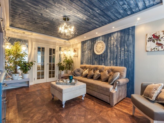 blue paneling on the ceiling
