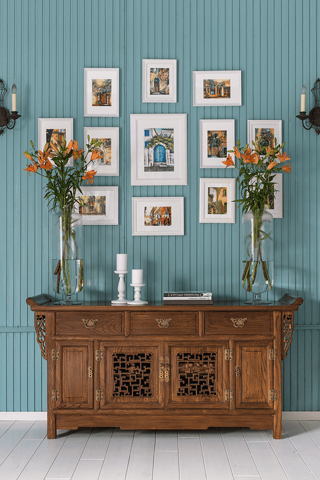 narrow wooden planks on the walls