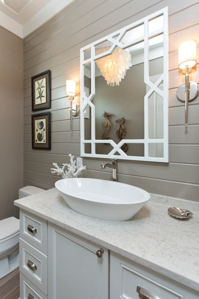 clapboard on the walls in the bathroom
