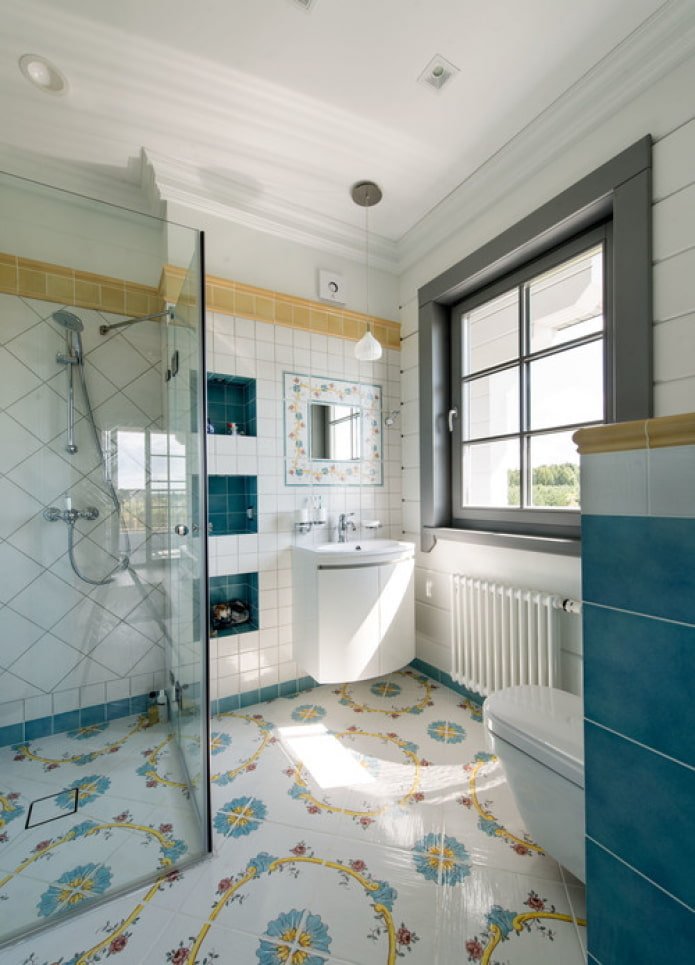 bright tiles in the bathroom