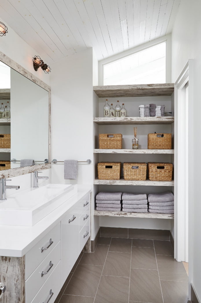 built-in shelves in a niche