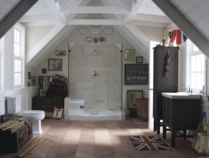 Multi-pitched attic bathroom