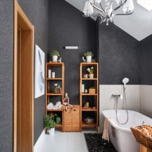 Bathroom design in the attic: finishing features, color, style, choice of curtains, 65 photos-0