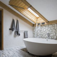 Bathroom design in the attic: finishing features, color, style, choice of curtains, 65 photos-5