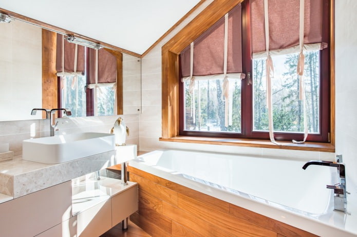curtains in the attic in the bathroom