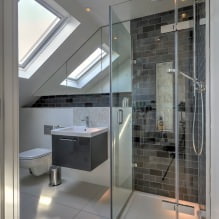 Bathroom design in the attic: finishing features, color, style, choice of curtains, 65 photos-7