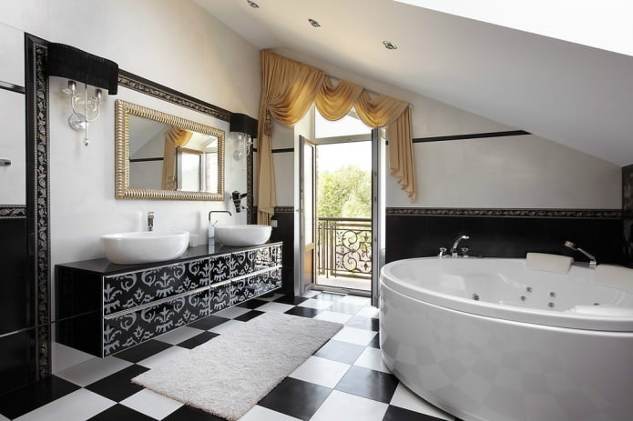 black and white tiles in the bathroom