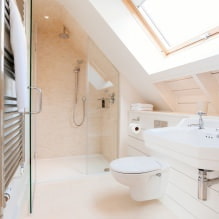 Bathroom design in the attic: finishing features, color, style, choice of curtains, 65 photos-10