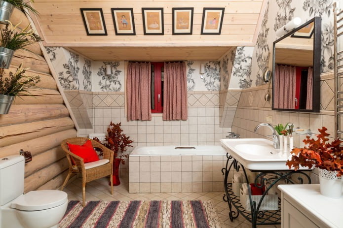 Country style in the attic bathroom