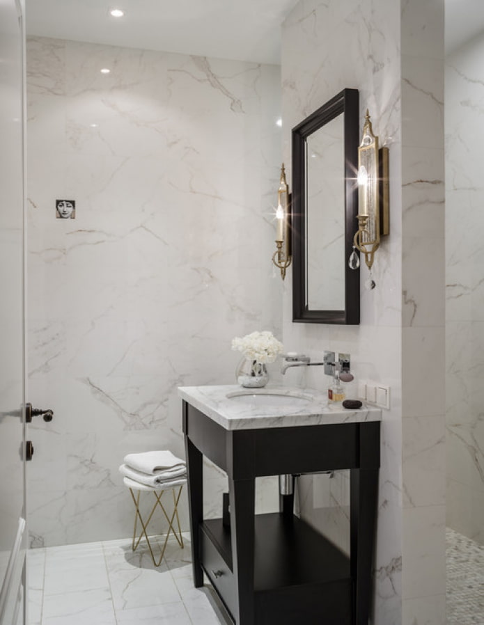 cabinet with marble countertop