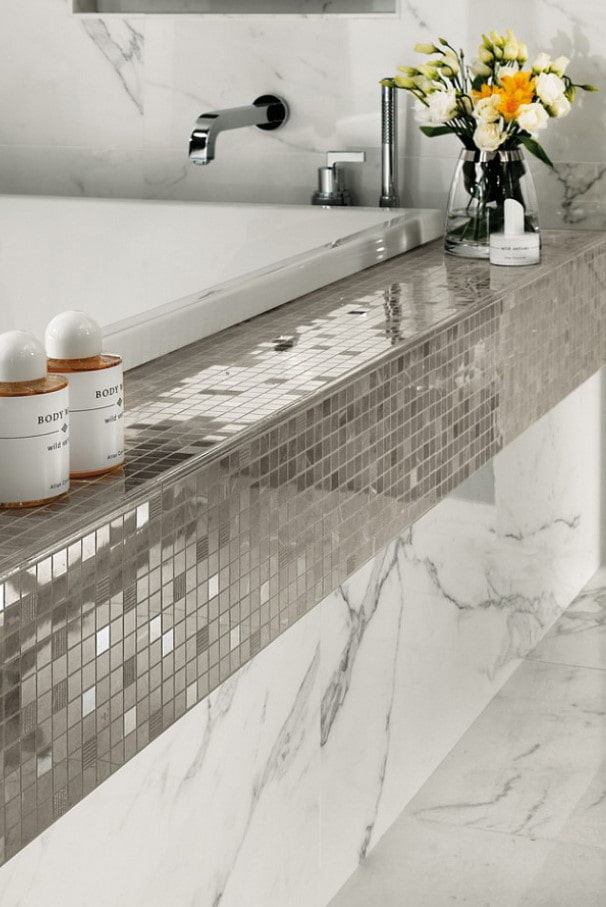 a combination of marble and mosaic