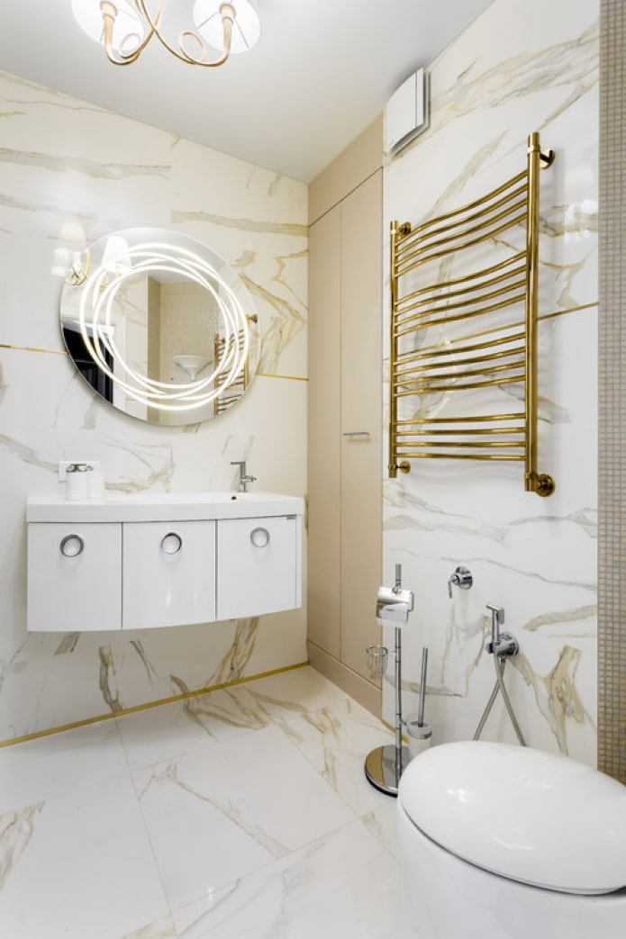 bronze heated towel rail in the bathroom