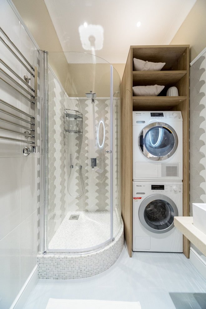 Shower with a cabinet for a washing machine