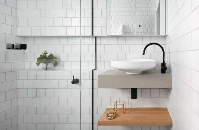 Shower cabin and hanging washbasin