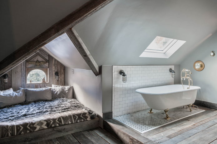 Small bedroom with a bathroom in the attic