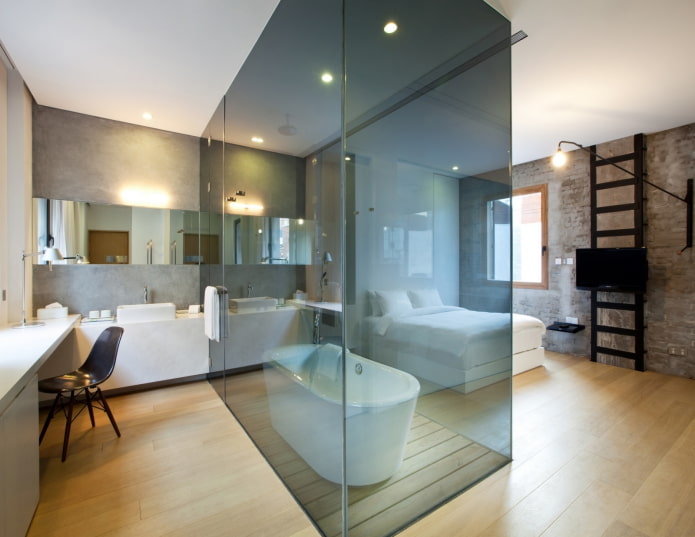 Bathtub in the middle of the room